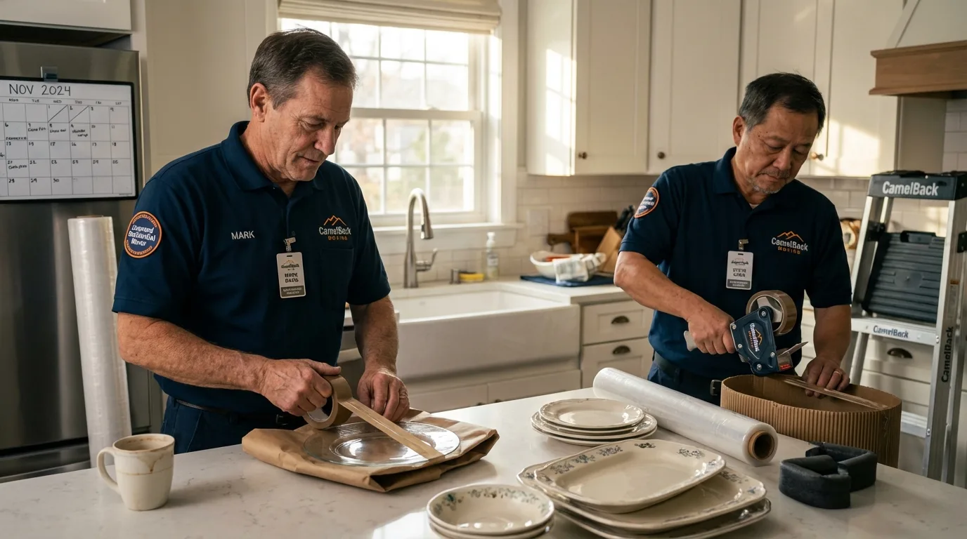 Professional crew packing kitchen dishware in New Paltz, NY